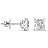 Ivana Jewels Earrings 3 Carats Each Princess Shape Solitaire Diamond Four Prong Basket Setting Studs Earring