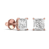 Ivana Jewels Earrings 3 Carats Each Princess Shape Solitaire Diamond Four Prong Basket Setting Studs Earring