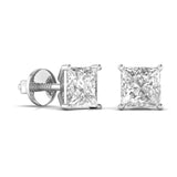 Ivana Jewels Earrings 3 Carats Each Princess Shape Solitaire Diamond Four Prong Basket Setting Studs Earring