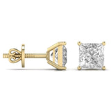 Ivana Jewels Earrings 3 Carats Each Princess Shape Solitaire Diamond Four Prong Basket Setting Studs Earring