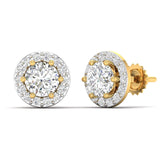Ivana Jewels Earrings Diamond Halo Studs in Two-Tone Gold