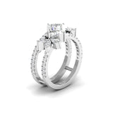Ivana Jewels Rings Bridal Emerald Cut Diamond Ring with Marquise Accents