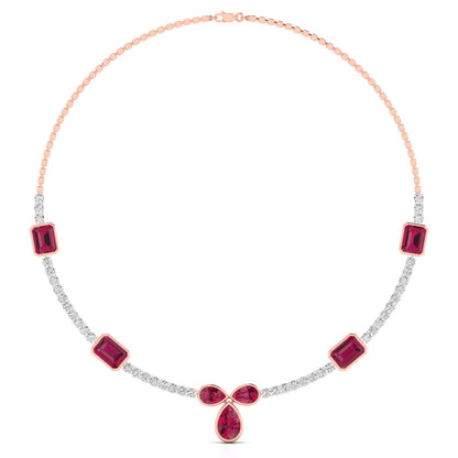 Round Cut Diamond & Gemstone Necklace