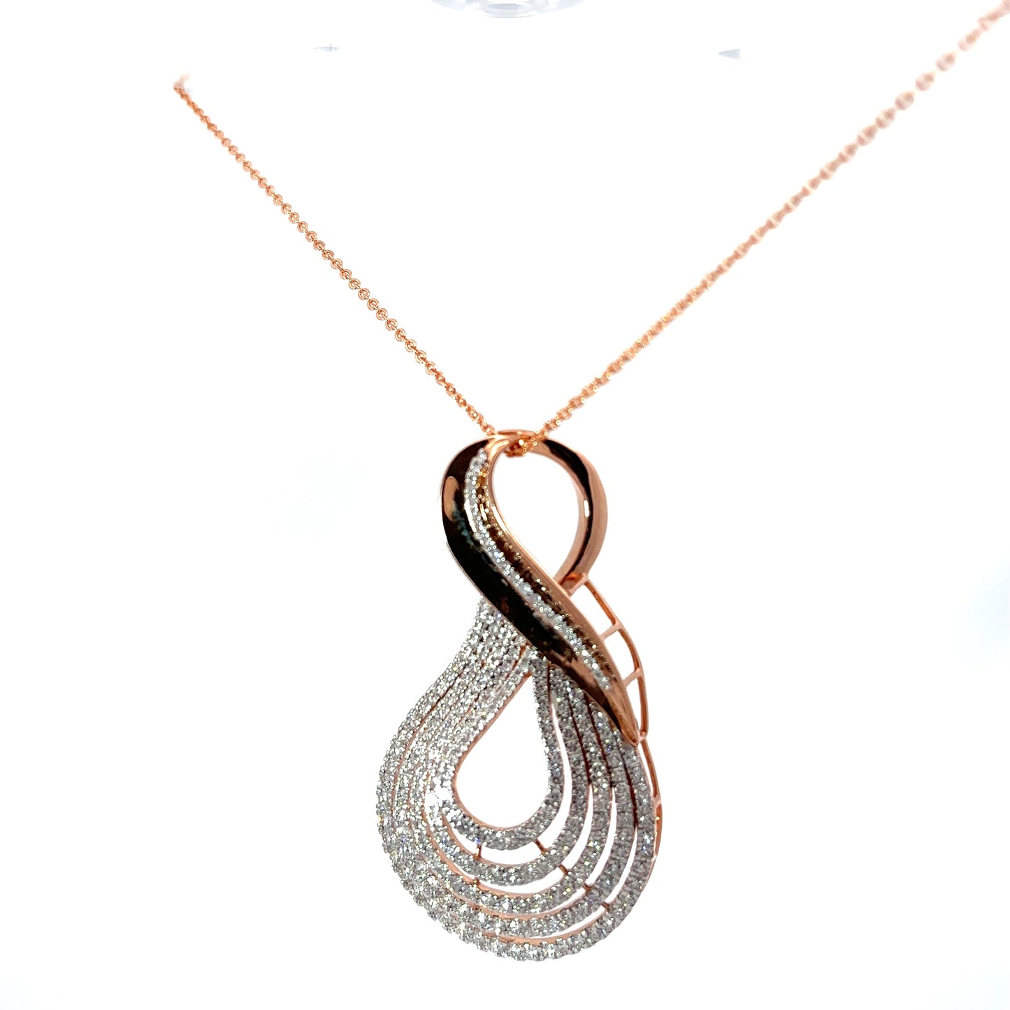 Teardrop Shaped Diamond Pendant Necklace in Rose Gold