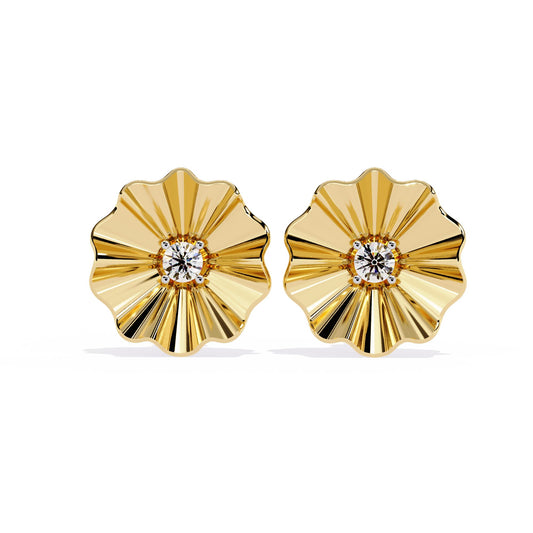 Fluted Flower Gold Earrings