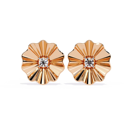 Fluted Flower Gold Earrings