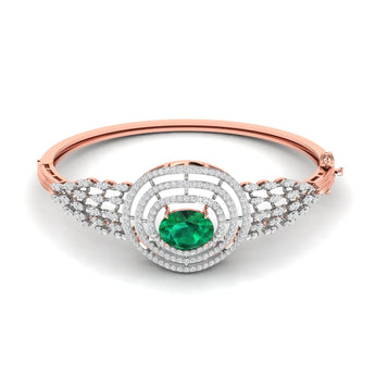Ivana Jewels Bracelets Rose Gold / 14KT 5.8ct Halo Emerald Diamond Bangle