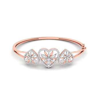 Ivana Jewels Bracelets Rose Gold / 14KT Heart & Flower Diamond Bangle