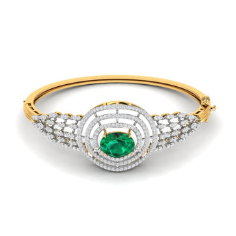Ivana Jewels Bracelets Yellow Gold / 14KT 5.8ct Halo Emerald Diamond Bangle