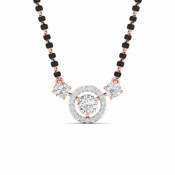 Ivana Jewels Chain Pendant Rose Gold / 14KT Luxurious Black Bead Mangalsutra with Triple Diamond Pendant