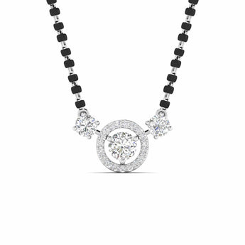 Ivana Jewels Chain Pendant White Gold / 14KT Luxurious Black Bead Mangalsutra with Triple Diamond Pendant