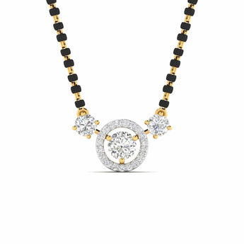 Ivana Jewels Chain Pendant Yellow Gold / 14KT Luxurious Black Bead Mangalsutra with Triple Diamond Pendant