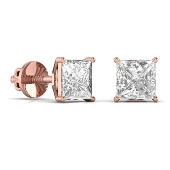 Ivana Jewels Earrings 1.5 Carats Each Princess Shape Solitaire Diamond V-shaped Prong Setting Studs Earring