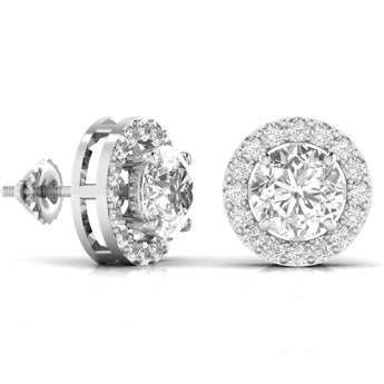 Ivana Jewels Earrings 3.5 Carat Each Round Solitaire Diamonds Halo Stud Earring