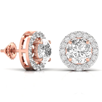 Ivana Jewels Earrings 3.5 Carat Each Round Solitaire Diamonds Halo Stud Earring