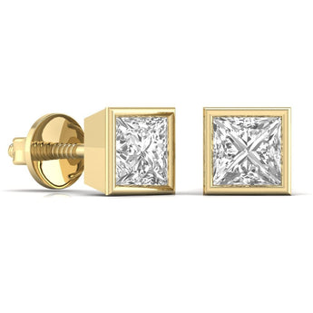 Ivana Jewels Earrings 3 Carat Each Princess Shape Solitaire Diamond Bezel Setting Studs Earring