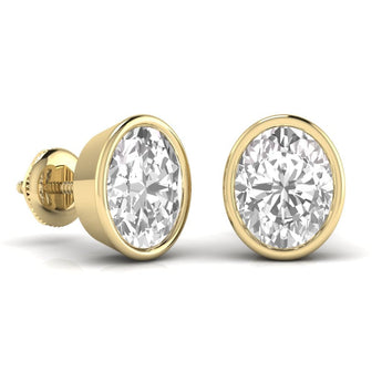 Ivana Jewels Earrings 3 Carats Each Oval Shape Solitaire Diamond Bezel Setting Studs Earring