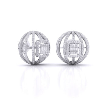 Ivana Jewels Earrings Fancy Baguette & Round Diamonds HALO Earrings