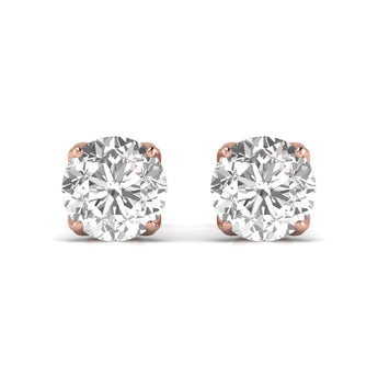 Ivana Jewels Earrings Rose Gold / 14KT 1.5 Carats Each Round Diamond Four Prong Basket Setting Studs Earring