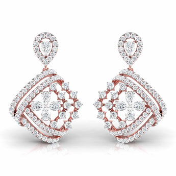 Ivana Jewels Earrings Rose Gold / 14KT Pear & Round Cut Diamonds Encrusted Sides Drop Earring