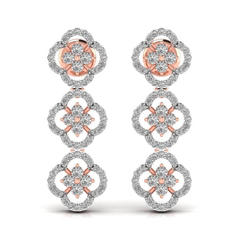 Ivana Jewels Earrings Rose Gold / 14KT Round Cut Diamond Three Steps Drop Earring