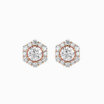 Ivana Jewels Earrings Rose Gold / 14KT Round Diamonds Halo Studs Earring