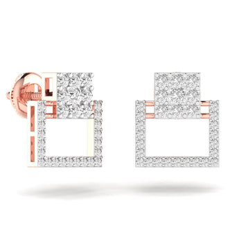 Ivana Jewels Earrings Square Style Round Cut Diamond Earring Studs