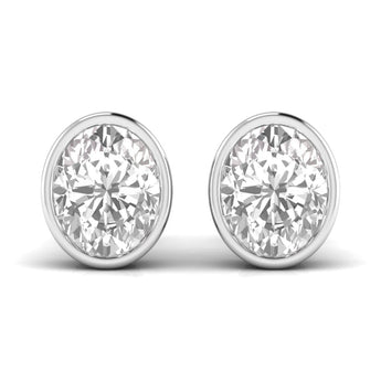 Ivana Jewels Earrings White Gold / 14KT 3 Carats Each Oval Shape Solitaire Diamond Bezel Setting Studs Earring