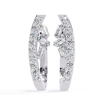 Ivana Jewels Earrings White Gold / 14KT Baguette and Round Diamond Hoops