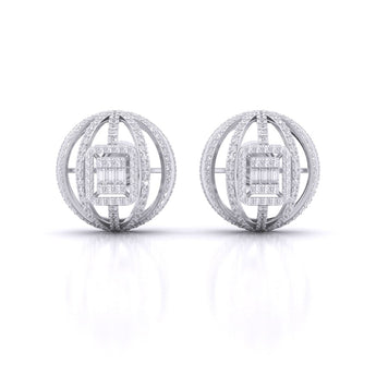 Ivana Jewels Earrings White Gold / 14KT Fancy Baguette & Round Diamonds HALO Earrings
