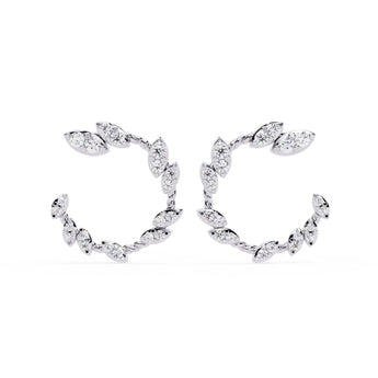 Ivana Jewels Earrings White Gold / 14KT Leaf Design Hoop Earrings
