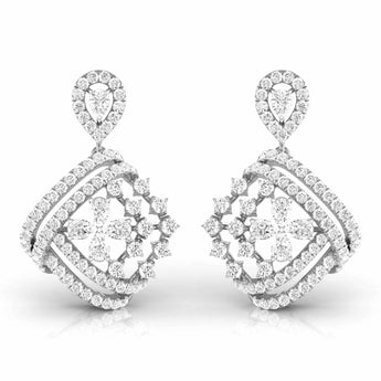 Ivana Jewels Earrings White Gold / 14KT Pear & Round Cut Diamonds Encrusted Sides Drop Earring