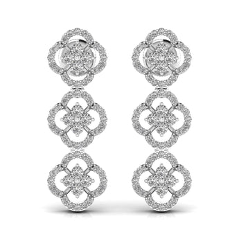Ivana Jewels Earrings White Gold / 14KT Round Cut Diamond Three Steps Drop Earring