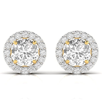 Ivana Jewels Earrings Yellow Gold / 14KT 3.5 Carat Each Round Solitaire Diamonds Halo Stud Earring