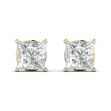 Ivana Jewels Earrings Yellow Gold / 14KT 3 Carats Each Princess Shape Solitaire Diamond Four Prong Basket Setting Studs Earring