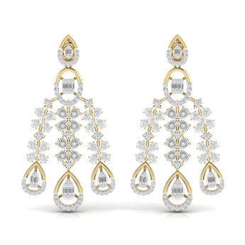 Ivana Jewels Earrings Yellow Gold / 14KT Classic Round Cut & Fancy Baguette Shape Diamonds Earring