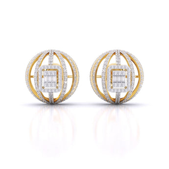 Ivana Jewels Earrings Yellow Gold / 14KT Fancy Baguette & Round Diamonds HALO Earrings