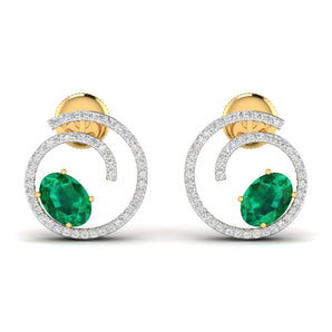 Ivana Jewels Earrings Yellow Gold / 14KT OVAL Coloured Stone & Round Diamond Earring