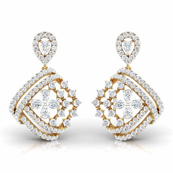 Ivana Jewels Earrings Yellow Gold / 14KT Pear & Round Cut Diamonds Encrusted Sides Drop Earring