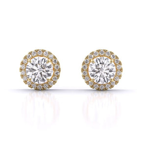 Ivana Jewels Earrings Yellow Gold / 14KT Round Brilliant Cut Diamond Halo Earrings