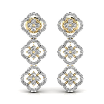 Ivana Jewels Earrings Yellow Gold / 14KT Round Cut Diamond Three Steps Drop Earring