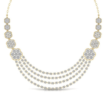 Ivana Jewels Necklace Yellow Gold / 14KT Layered Round Cut Diamonds Party Wear Necklace