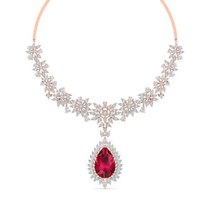 Ivana Jewels Necklaces Rose Gold / 14KT Dazzling Ruby Diamond Necklace