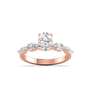 Ivana Jewels Ring Rose Gold / 14KT Classic Oval Diamond Ring with Accents