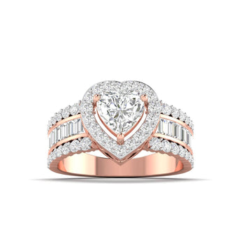 Ivana Jewels Ring Rose Gold / 14KT Heart Cut Diamond Engagement Ring with Baguette Side Stones