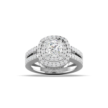 Ivana Jewels Ring White Gold / 14KT Cushion Cut Diamond Engagement Ring with Pave Band