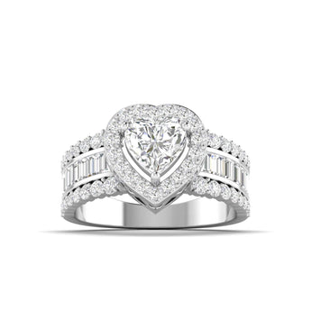 Ivana Jewels Ring White Gold / 14KT Heart Cut Diamond Engagement Ring with Baguette Side Stones