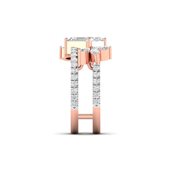 Ivana Jewels Rings Bridal Emerald Cut Diamond Ring with Marquise Accents