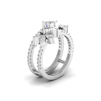 Ivana Jewels Rings Bridal Emerald Cut Diamond Ring with Marquise Accents