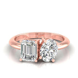 Ivana Jewels Rings Rose Gold / 14KT 2 Carat Solitaire Emerald & Oval Shape Diamonds Ring